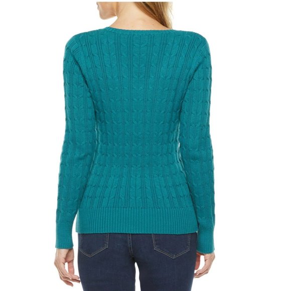 St. John's Bay - Women's V Neck Long Sleeve Pullover Sweater - Blue Coral- Small - Picture 2 of 5